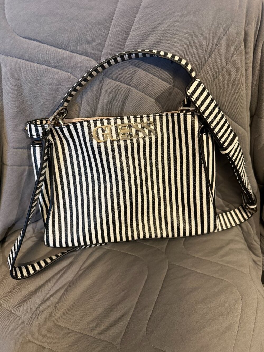Guess - Black and White Stripped Handbag
